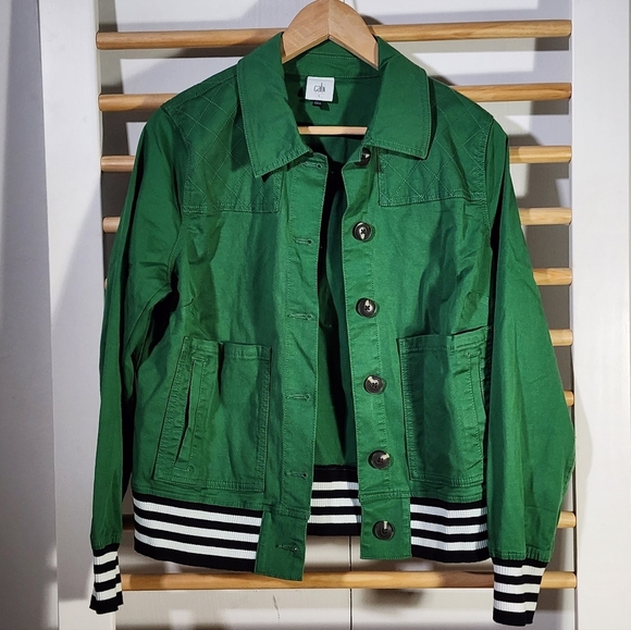 CAbi Green Bomber Jacket with Striped Hem - Picture 1 of 4